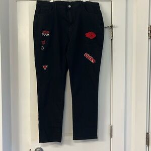 Men’s Size 36 Embroidered Black and Red Straight Leg Jeans